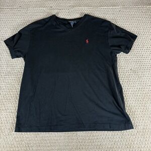 Polo Ralph Lauren Black Short Sleeve V Neck Red Embroidered Pony T‎ Shirt Medium